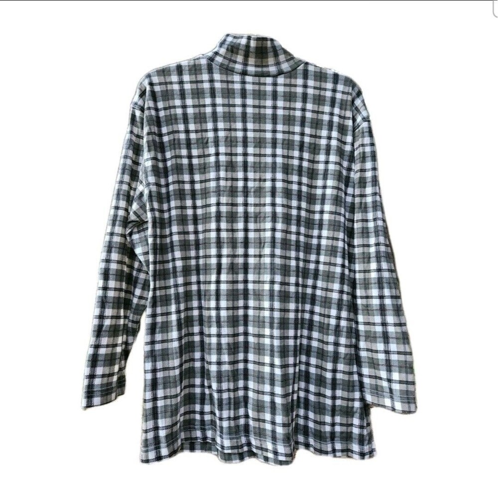 Vintage Plaid Mock Neck Top Womens Small Gray Black Tunic Swing Cozy Shirt - Picture 5 of 6